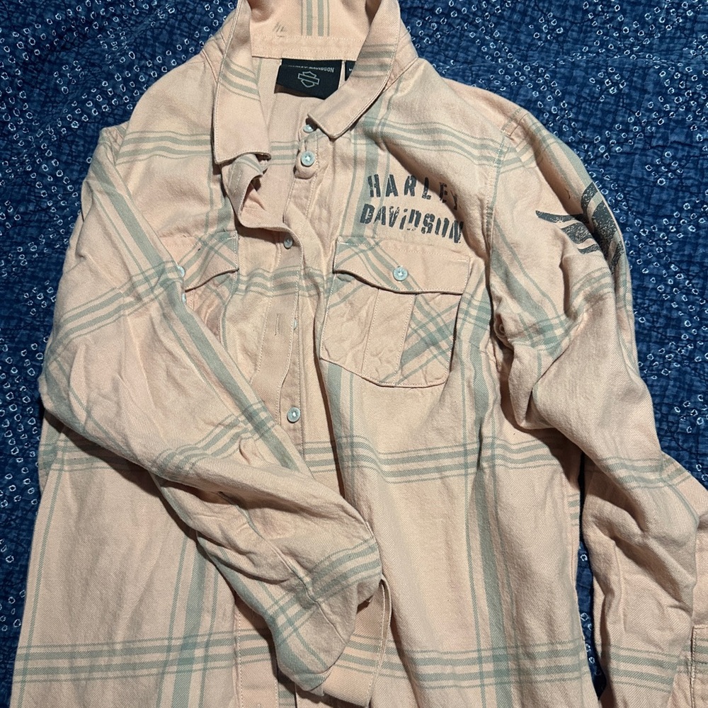 Harley-Davidson Pink and Green Plaid Shirt